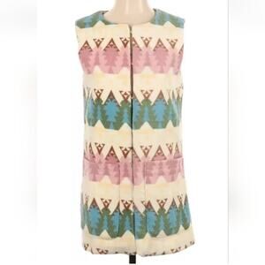 Dudley Stephens Multicolor Aztec Fleece Vest - Cream, Pink, Blue, Green
